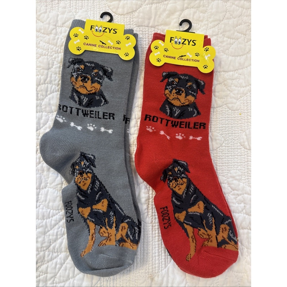 Foozy's Canine Collection Rottweiler Socks SZ 9-11 Gray Red‎ Lot of 2 PolyBlend